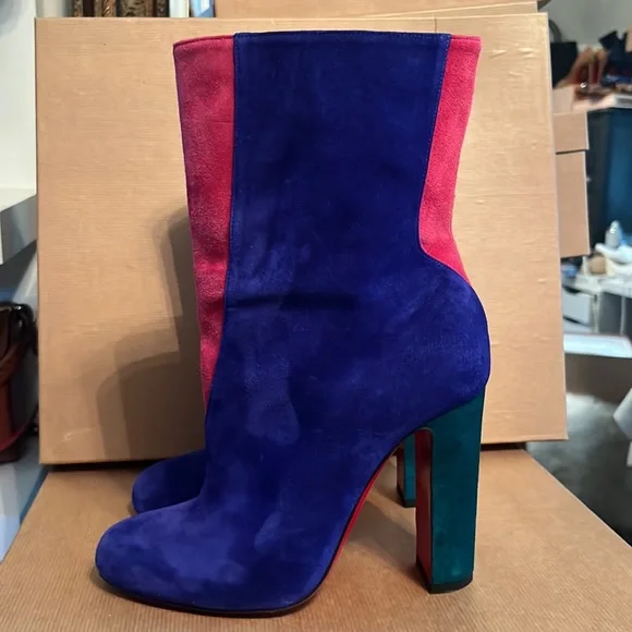 Louboutin Botty Doubke 100 veau velours azulejo 38 Barbie boots - Picture 5 of 11